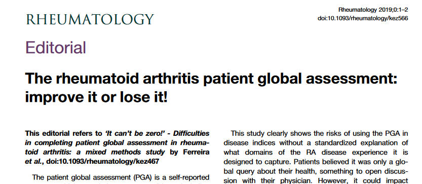 DiederikDeCock's tweet photo. Proud at our editorial in @RheumatologyUK. It discusses the great work of @FerreiraRJO concerning how patients struggle to grasp the impact of a PGA score. Dr Hirsh and me put the PGA further in (our own and) the global perspective.
https://t.co/aaEQrtBZfR https://t.co/iUugHvjIzL