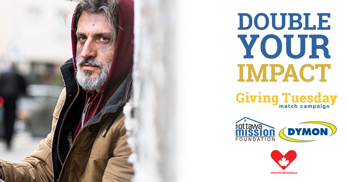 Starting at 4 pm on Dec 2,  @DymonStorage will MATCH every dollar you give up to $20,000! When you give before midnight on Dec 3, you’ll DOUBLE your impact for people struggling to survive in Ottawa