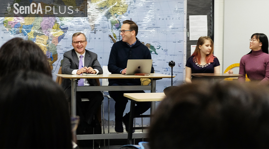 SenateCA's tweet image. BACK TO SCHOOL: Senators @wellsdavid and @SenMitchell joined a virtual classroom to take questions from high school students in four provinces. All it took was a little technological magic from @cgeducation: ow.ly/6uy150xniYI #SenCA #cdnpoli #cdned #edcan