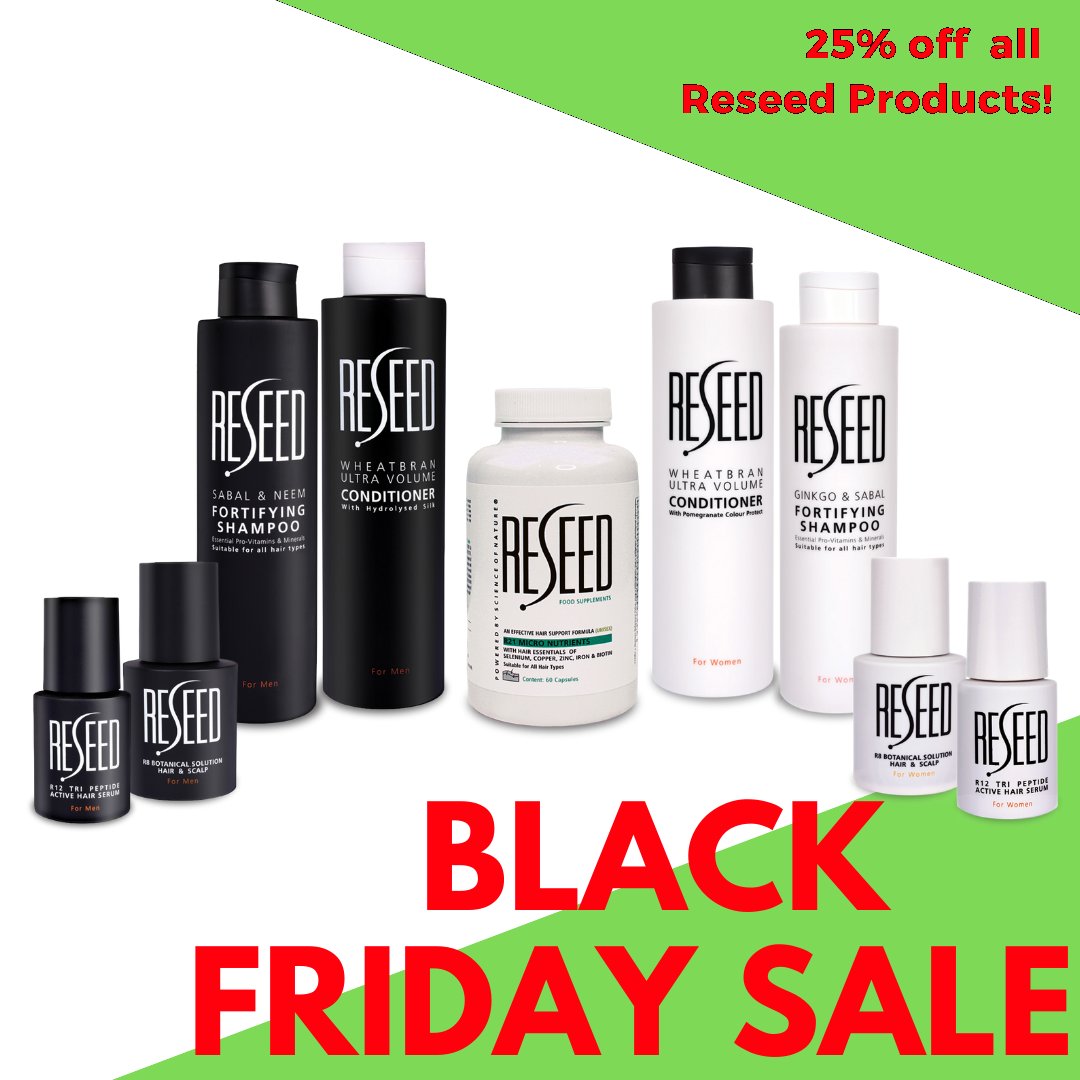 ⭐️ Special Offer!! ⭐️ 
Shop online to get 25% off all Reseed products with over 50 natural ingredients. buff.ly/2xcq5TQ

#reseedhair #healthyhair #blackfriday #sale #offer #naturalhaircare #scalpcare