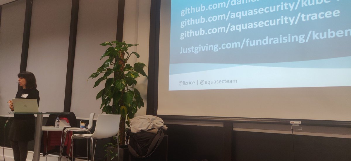 Great talk from <a href="/lizrice/">Liz Rice</a> on how to exploit CAP_NET_RAW for arp spoofing #kubemas