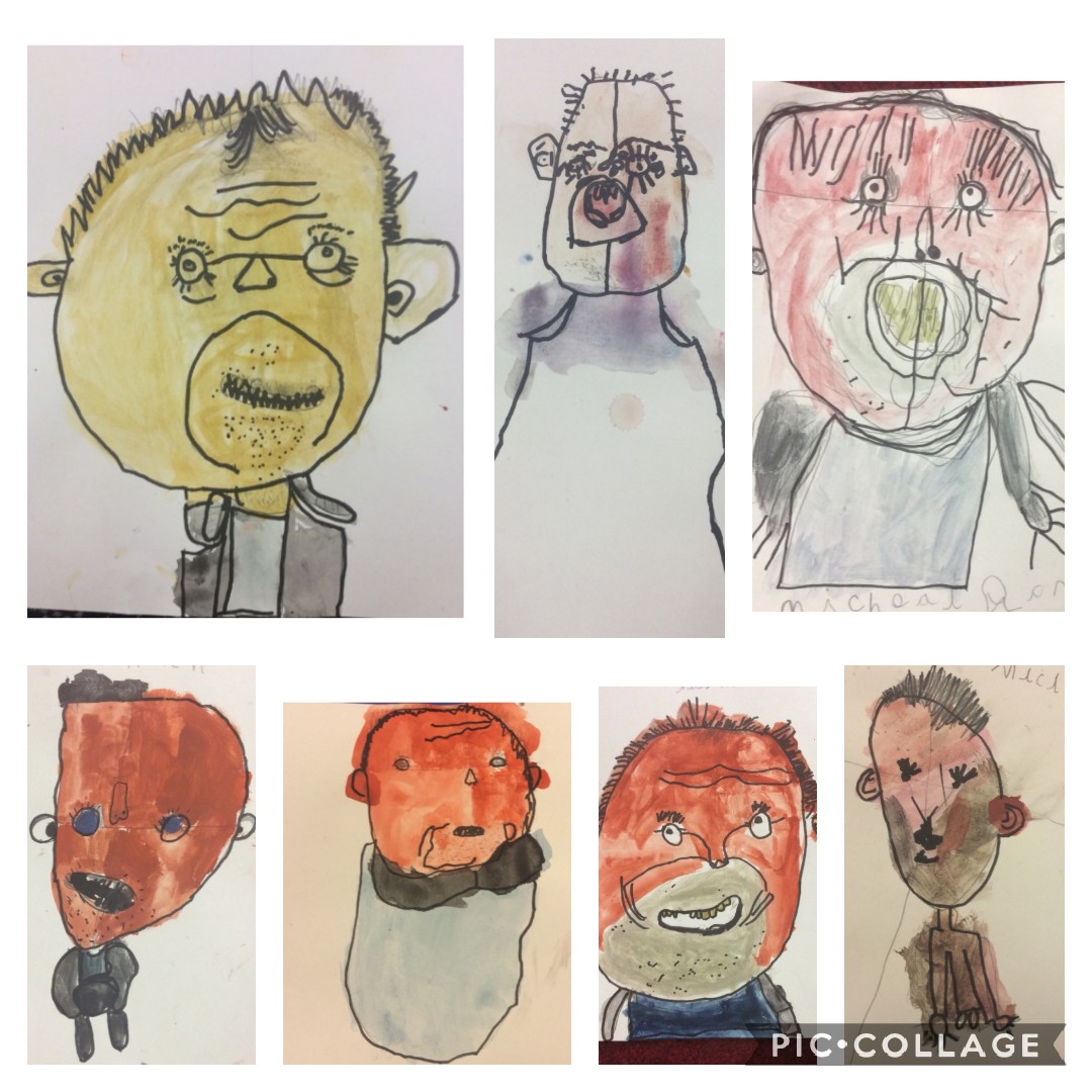 emma_hutcheson_'s tweet photo. My Year 1 class has been named after the amazing @MichaelRosenYes don't you think their portraits of him are amazing #rosen #art #year1 #primaryteacher #Creative #creativity #portraits #primaryideas https://t.co/XFQ92MsACA