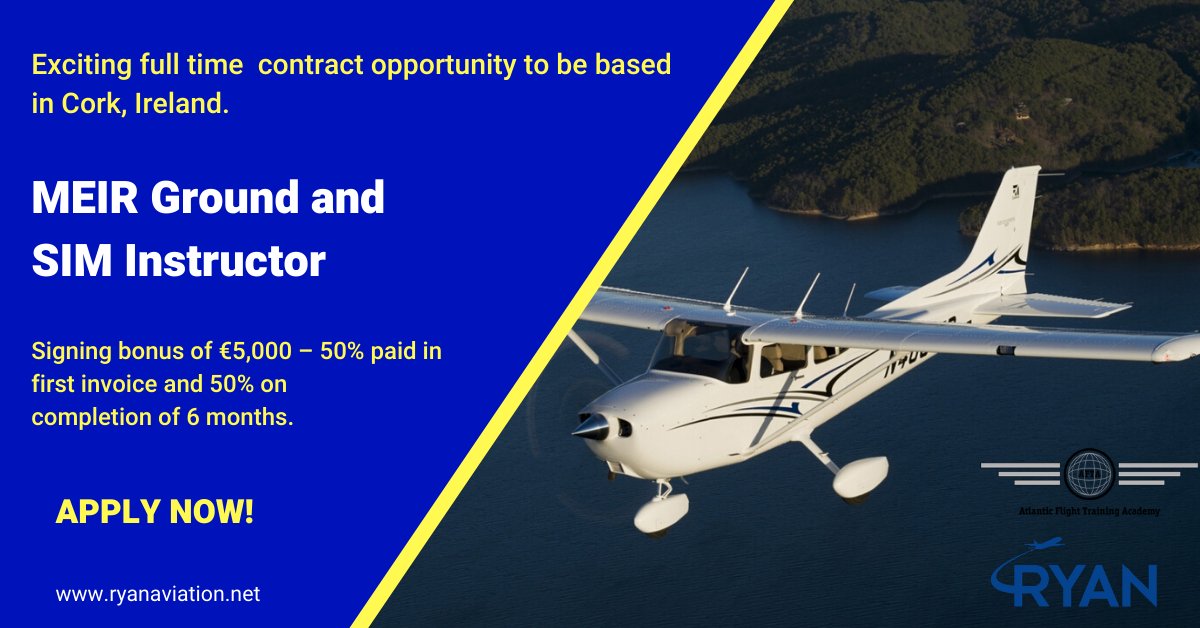 ryanaviation2's tweet photo. A#JoinUs

We are hiring for MEIR Ground &amp; SIM Instructors as contractors to be based in Cork, Ireland with our trusted client in the aviation industry. Interested EEA Candidates can send their updated CV on edwina@ryanaviation.net or apply 
https://t.co/yNjJkM4uB8 https://t.co/HnaqgqzSba