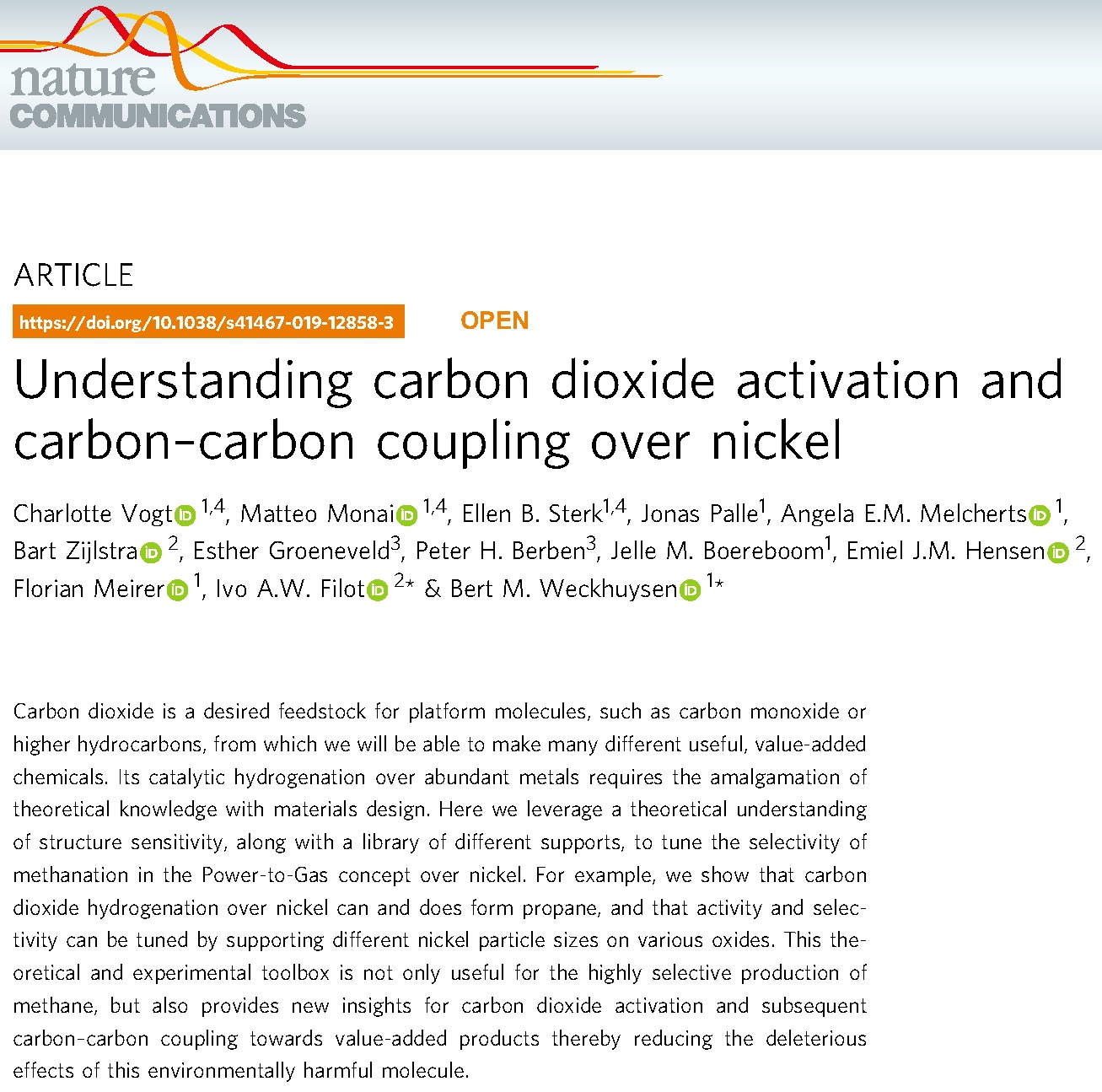 Bertweckhuysen Teamwork By Charlotte Vogt Matteo Monai Ellen Sterk Leads To Naturecomms Paper Can We Tune Activity Selectivity In Catalytic Hydrogenation Of Co2 Over Nickel Experiment Theory