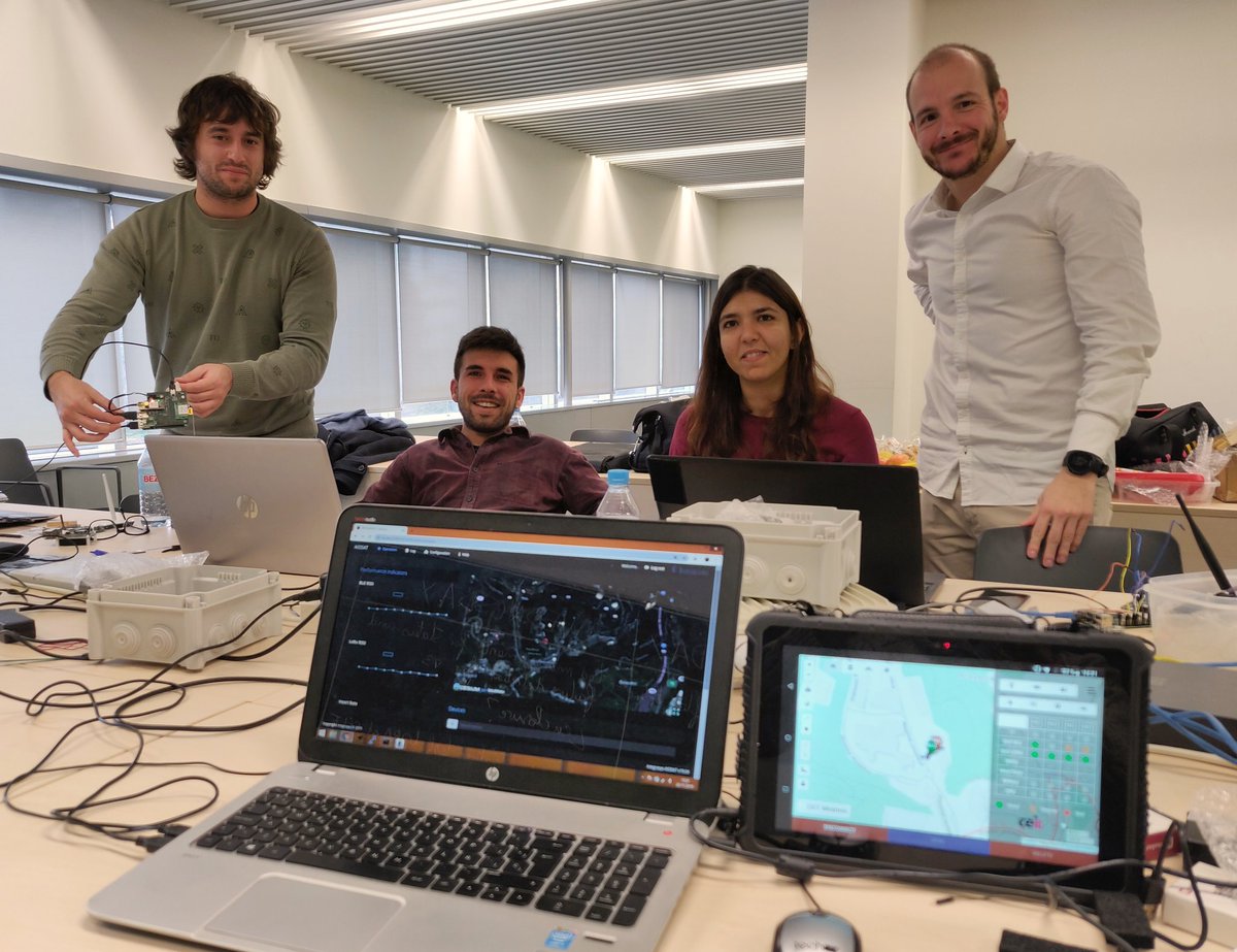 AIOSAT_eu's tweet photo. On the forth day, we finally  saw the complete system running. All the bugs have been corrected on our second version of the hardware. Now let's move into more tests and last version of the hardware! Thanks all for the effort @Ceit_IK4 @IntegrasysSA @SaxionUAS  @KMS_ERM_RMA https://t.co/ZXqxeHSYJm