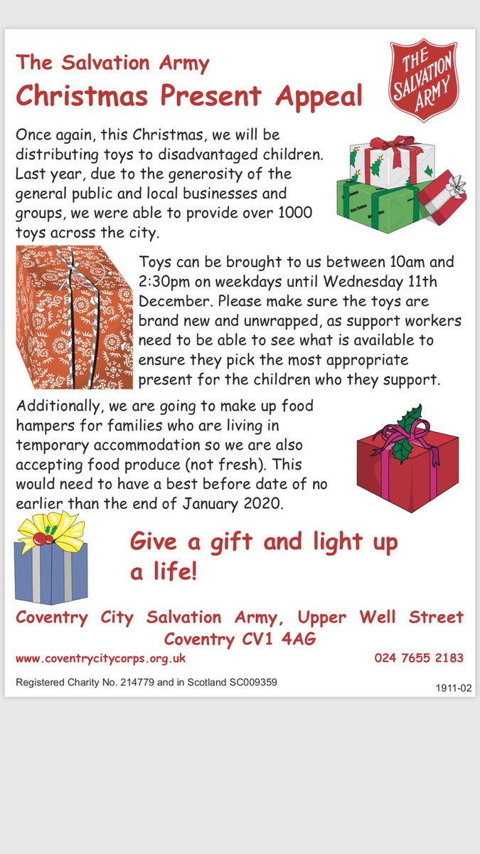 ColorcoCoventry's tweet image. We are helping the @SalvArmyIHQ this year with there toy drive, can you help us? All that you need to do is buy 1 extra toy that you can bring along to our shop &amp;amp; we will take them along to the Salvation Army for you, please help and make a child’s Christmas brighter