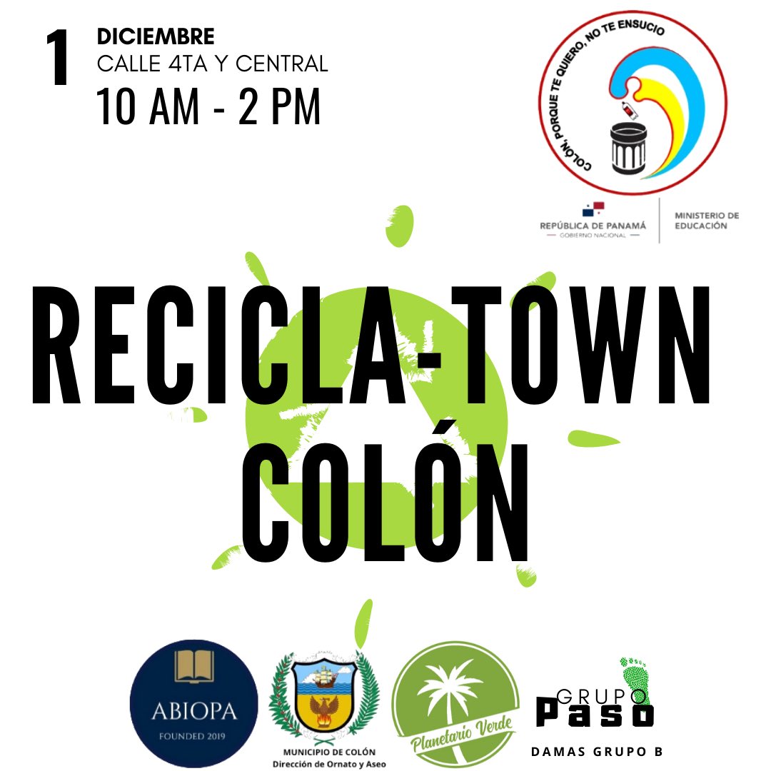 planetarioverde's tweet photo. Este domingo ¡A RECICLAR! En el RECICLA-TOWN ♻️ Colón calle 4ta y ave. Central de 10AM-2PM estaremos aceptando:
- Botellas Plásticas
- Vidrio
- Papel
- Cartón 
- Aluminio
- Electrodomésticos 
👉Trae tus materiales limpios y secos
Momento de acción el 🌎 nos necesita! https://t.co/mlJI1JHqLz