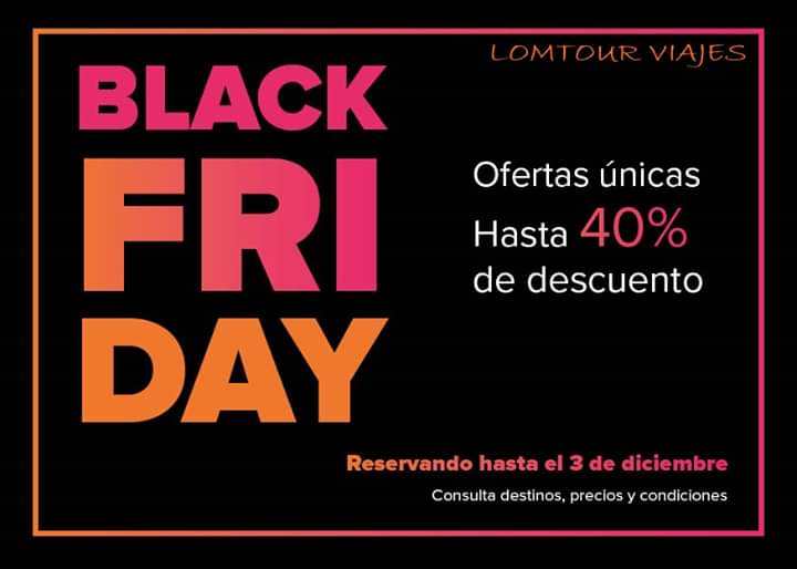 lomtourviajes's tweet photo. Consulta todas nuestras ofertas de #BlackFriday en nuestra página de Facebook https://t.co/lz1vCT0c4y ¡¡Dale ME GUSTA 👍!! #Valencia #Alicante #Elche #Murcia https://t.co/yL3EIGh0cn