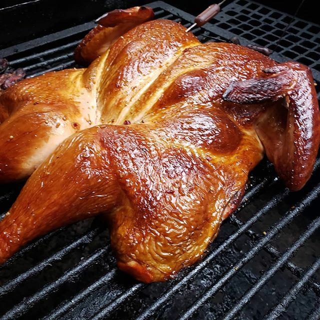TOWGrill's tweet photo. Orange and Ginger glazed, smoked turkey.  Still has about an hour to go... #blessed
#thankful https://t.co/hZeWU0eAQo https://t.co/VJ6IzwPPQy