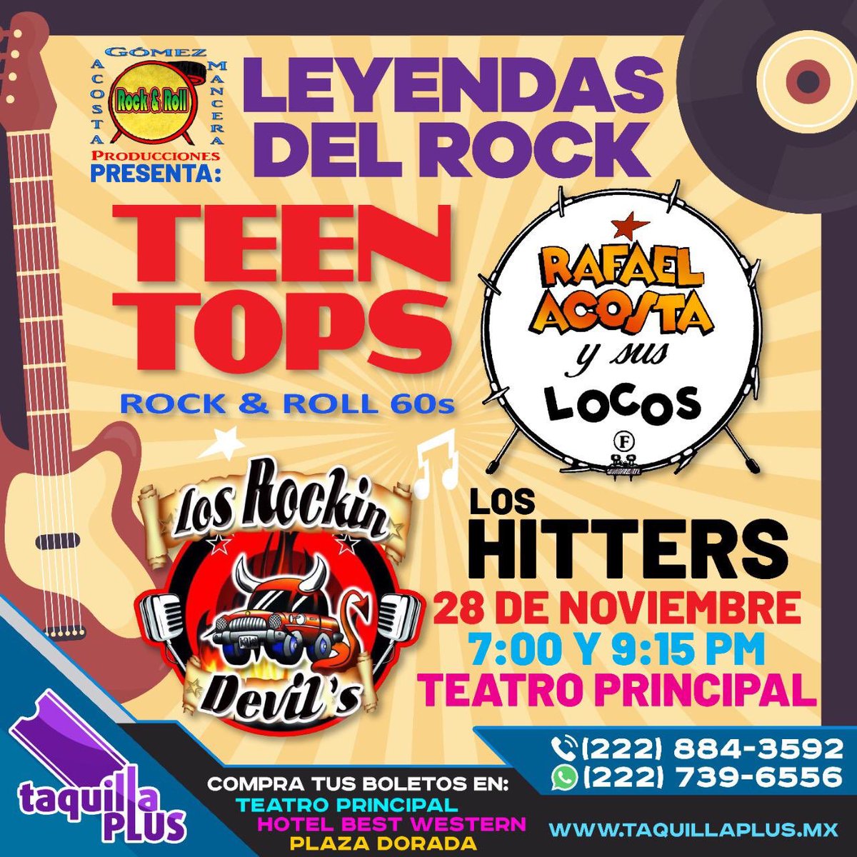 LivMagazineMx's tweet photo. Las #LeyendasDelRock llegan a #Puebla y tú ¡no puedes faltar! Pasa un gran momento con #LosHitters #TeenTops #LosRockinDevils #RafaAcostaYsusLocos @TeatroPrincipal @RayZubiri https://t.co/s0wmy6CB47