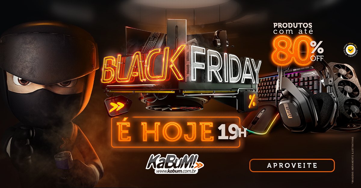 BLACK FRIDAY KaBuM! com até 80% OFF! 😮
Começa hoje às 19h, quinta-feira. Isso mesmo! São até 30 horas de descontos incríveis em Eletrônicos, Hardware, Periféricos, Linha Gamer, Smartphones e Muito Mais! » Seja Ninja e aproveite! 😎 Mais informações em
👉 rockntech.com.br/black-friday-k…
