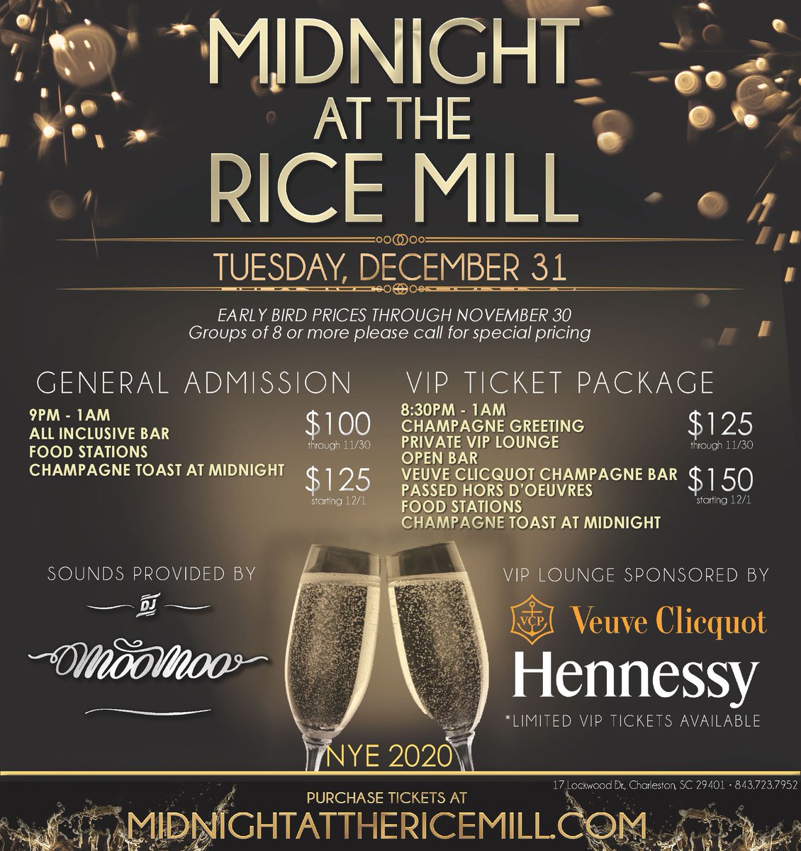 Happy Thanksgiving! Go to midnightathericemill.com to grab your tickets before our special early bird pricing goes away. Groups of 8 or more automatically get bumped to VIP! Get more information by emailing us at info@midnightatthericemill.com