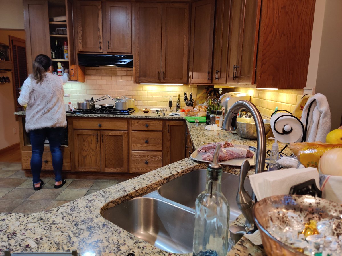 mark_nachman's tweet photo. Moma Tig working the meal (face photos and someone gets hurt). Moose Tenderloin on the block. Oldest and youngest pre meal veg. Middle spawn in basement with his girl. I'm working the Moscow Mule kiosk. #ImRussian https://t.co/a0XwM7C6cS