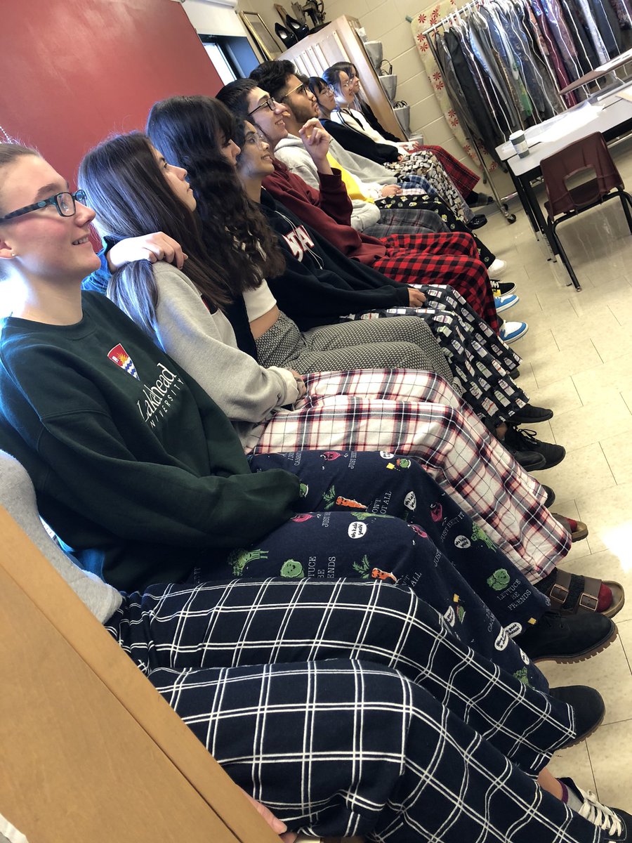 PWarecki's tweet photo. HNB Senior Fashion students sitting victoriously in their one of kind PJ bottoms. Congratulations 🥳 https://t.co/4HNyLwFKqS