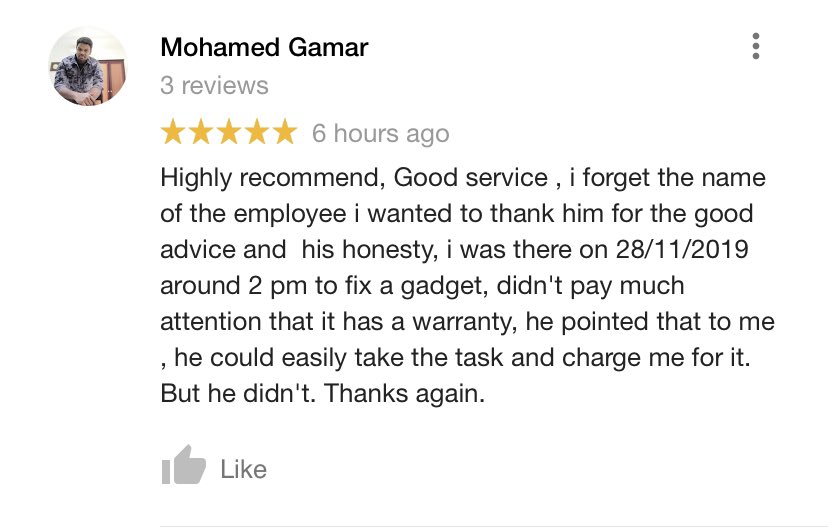 The_TechCompany's tweet photo. We pride ourselves on our honesty ✅
Thanks for the review Mohamed 👍
#thetechco #googlereviews https://t.co/b7FDMEf37j