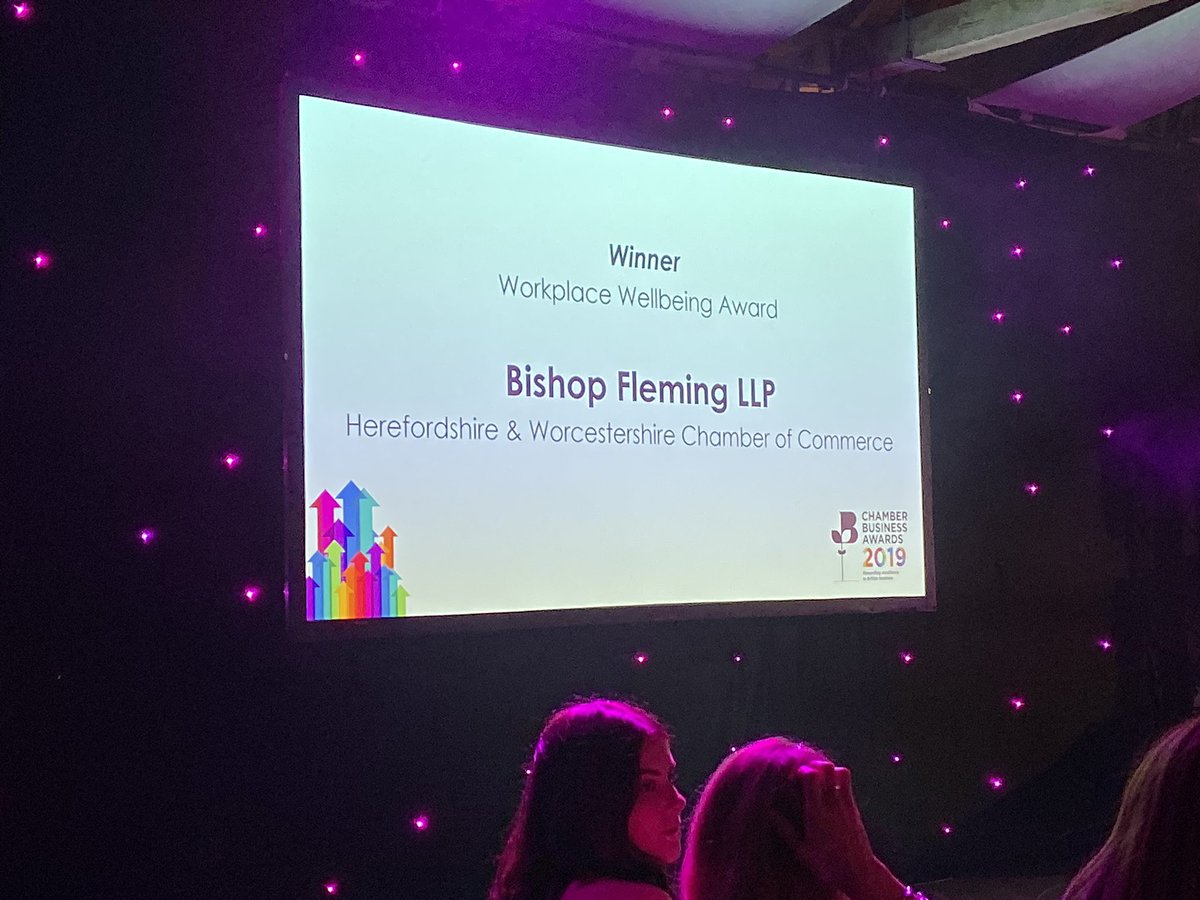 WORKPLACE WELLBEING AWARD

🏆2019 National Winner is <a href="/BishopFlemingUK/">Bishop Fleming</a> 🏆

Member of <a href="/HW_Chamber/">Herefordshire & Worcestershire Chamber of Commerce</a>

Congratulations! 🎉
#chamberawards
