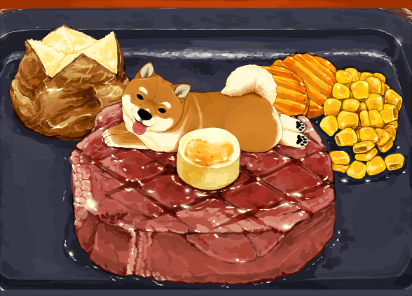 food focus food dog no humans shiba inu meat tongue out  illustration images