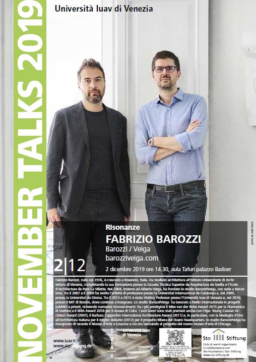 renato_bo's tweet photo. Lunedì 2 dicembre in aula Tafuri all'@iuav l'ultima conferenza del ciclo #NovemberTalks tenuta da Fabrizio Barozzi dello studio Barozzi-Veiga di Barcellona. @foundation_sto https://t.co/Jfac7a7LrT