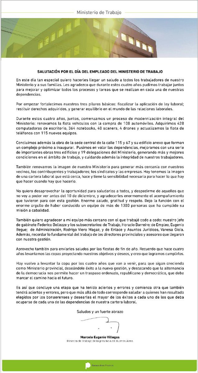 Mañana es el Día del Empleado de <a href="/TrabajoPBA/">Trabajo PBA</a> y quiero agradecerles a todos por el trabajo realizado estos últimos 4 años 👏🏻