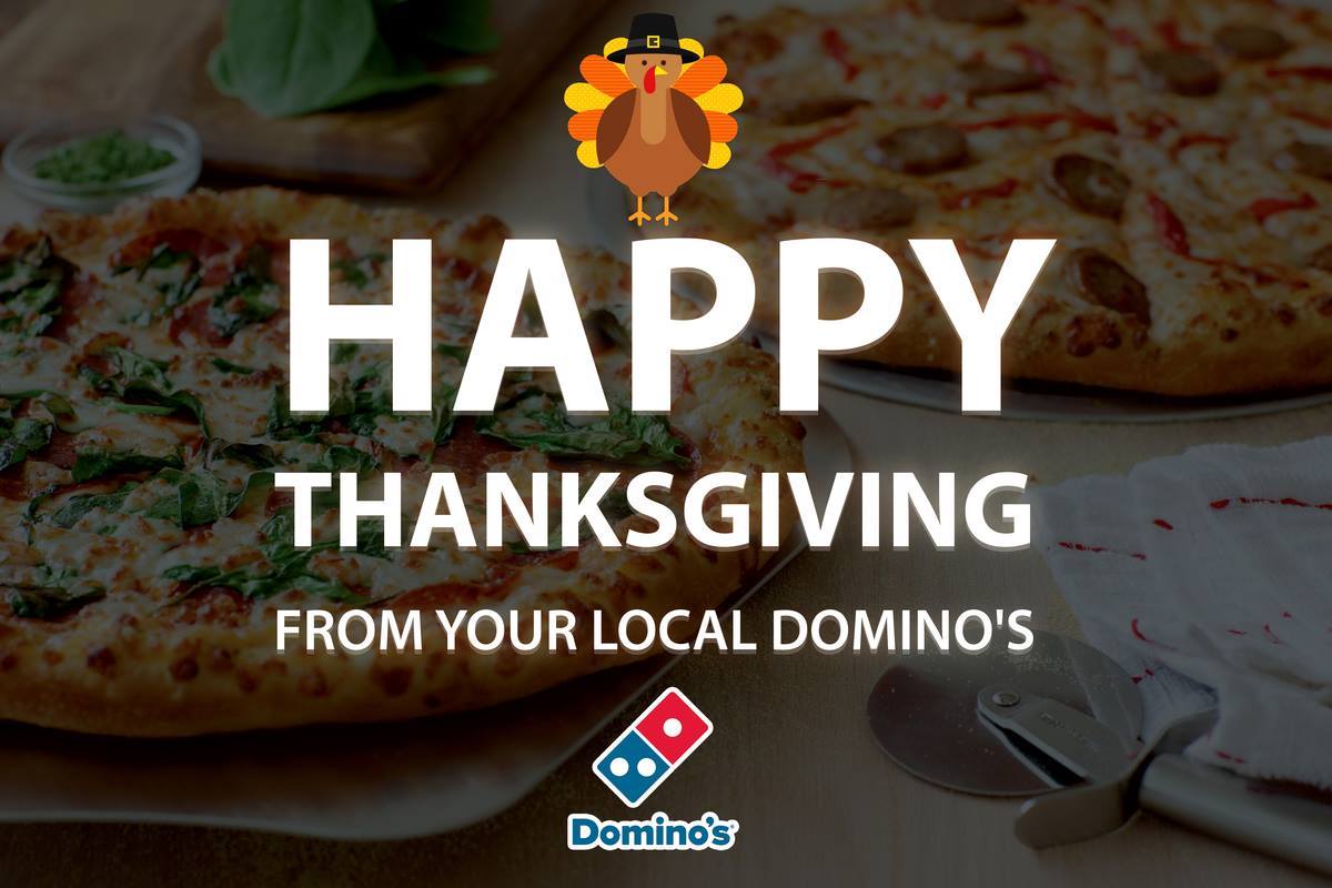 DominosAnaheim's tweet photo. Happy Thanksgiving ! From our family to yours 🙌
#thanksgiving #localdominos https://t.co/qYdL5SEo6E