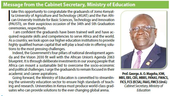 The Standard Digital (@standardkenya) on Twitter photo I take this opportunity to congratulate the graduands of <a href="/DiscoverJKUAT/">Discover JKUAT</a> and <a href="/pauisti/">PAUSTI</a> on their auspicious occasion of the 34th and 5th Graduation ceremonies, respectively - Education Cabinet Secretary Prof George Magoha <a href="/StandardMediaKe/">Standard Digital</a> #JKUATPAUGrad2019 I take this opportunity to congratulate the graduands of <a href="/DiscoverJKUAT/">Discover JKUAT</a> and <a href="/pauisti/">PAUSTI</a> on their auspicious occasion of the 34th and 5th Graduation ceremonies, respectively - Education Cabinet Secretary Prof George Magoha <a href="/StandardMediaKe/">Standard Digital</a> #JKUATPAUGrad2019