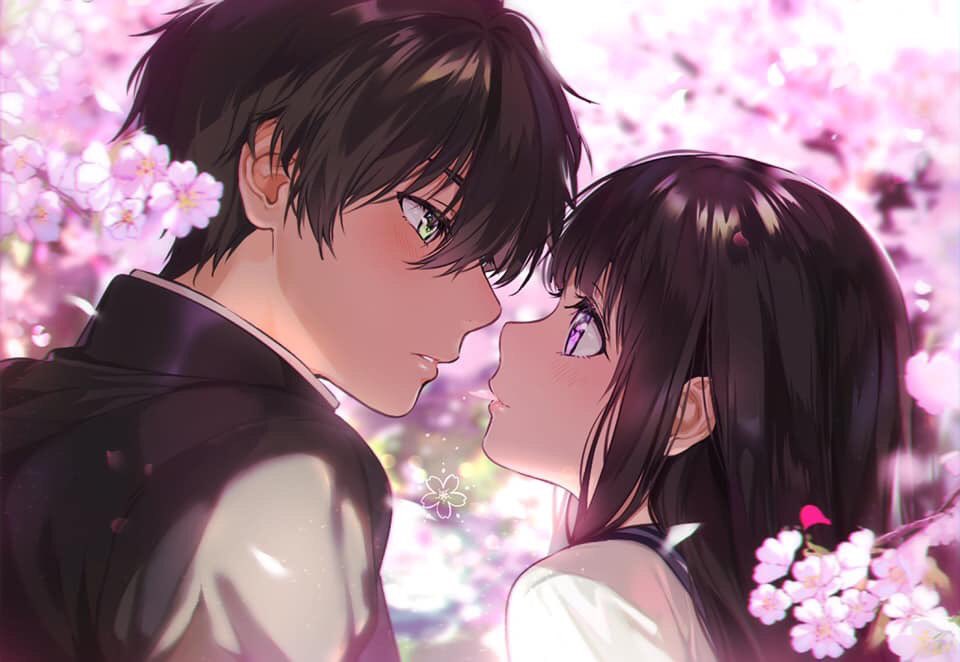 Boy and girl in love anime