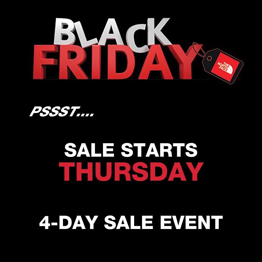 Biggest sale of the year! Starts Thursday November 28th.  Open 12:00-9:00pm in all stores: Regina, Saskatoon &amp; Winnipeg.  (Summit card holders check your email tonight for more savings. )
#northfacesale #blackfridaysale #dealsforyou #neverstopexploring