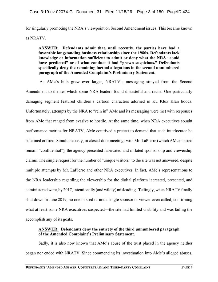 Defendants’ amended answer and defendant/counter-plaintiff Ackerman Mcqueen, Inc.’s amended counterclaim and third-party complaint https://www.courtlistener.com/recap/gov.uscourts.txnd.321485/gov.uscourts.txnd.321485.31.0.pdf
