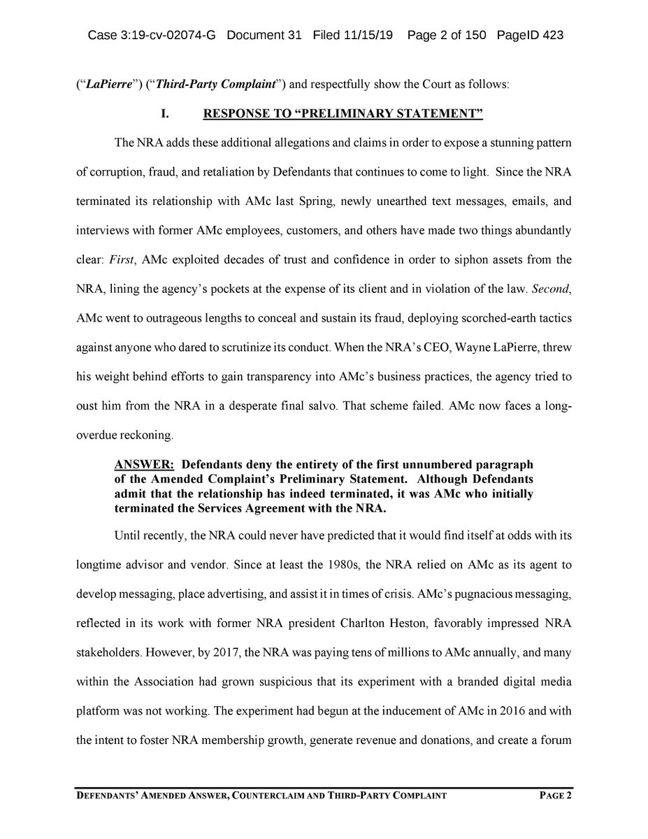 Defendants’ amended answer and defendant/counter-plaintiff Ackerman Mcqueen, Inc.’s amended counterclaim and third-party complaint https://www.courtlistener.com/recap/gov.uscourts.txnd.321485/gov.uscourts.txnd.321485.31.0.pdf