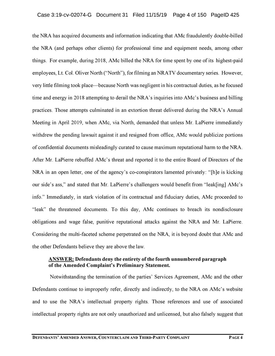 Defendants’ amended answer and defendant/counter-plaintiff Ackerman Mcqueen, Inc.’s amended counterclaim and third-party complaint https://www.courtlistener.com/recap/gov.uscourts.txnd.321485/gov.uscourts.txnd.321485.31.0.pdf