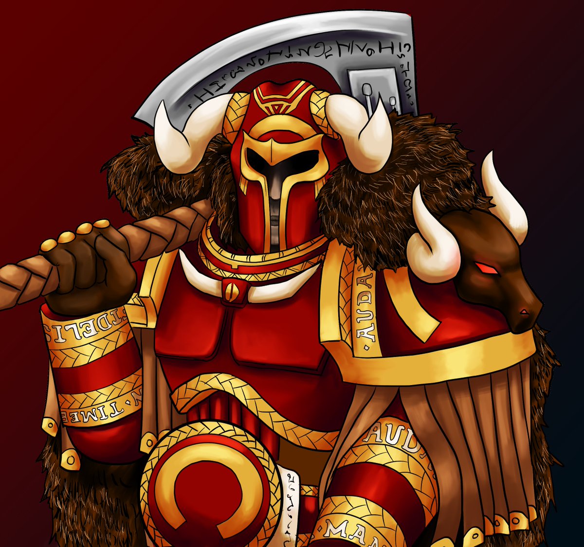 flagcaptainart's tweet photo. #commission of a client's #OC #LostPrimarch, Sire of the Bulls of Retribution.

#warhammer #warhammer40k #40k #Primarch #adeptusastartes #astartes #spacemarines #Imperium #gamesworkshop #art #clipstudiopaint #digital #imperiumofman #warmongers #warhammer30k https://t.co/jttxkdHwtI