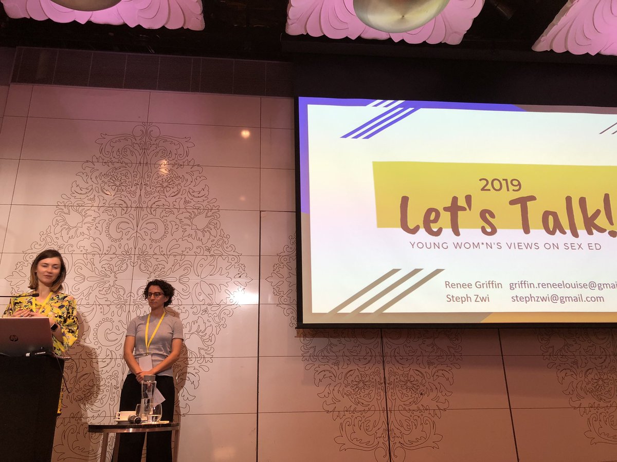 georgiacarrsyd's tweet photo. Stephanie Zwi and Renee Griffin with some early findings on the 2019 Let’s Talk survey, looking at young wom*n’s views on sex ed. Great to be hearing from voices we don’t always hear, including LGBTQIA+ young people and young people with disabilities #OwningFutureChange https://t.co/QOXWp5XXtv