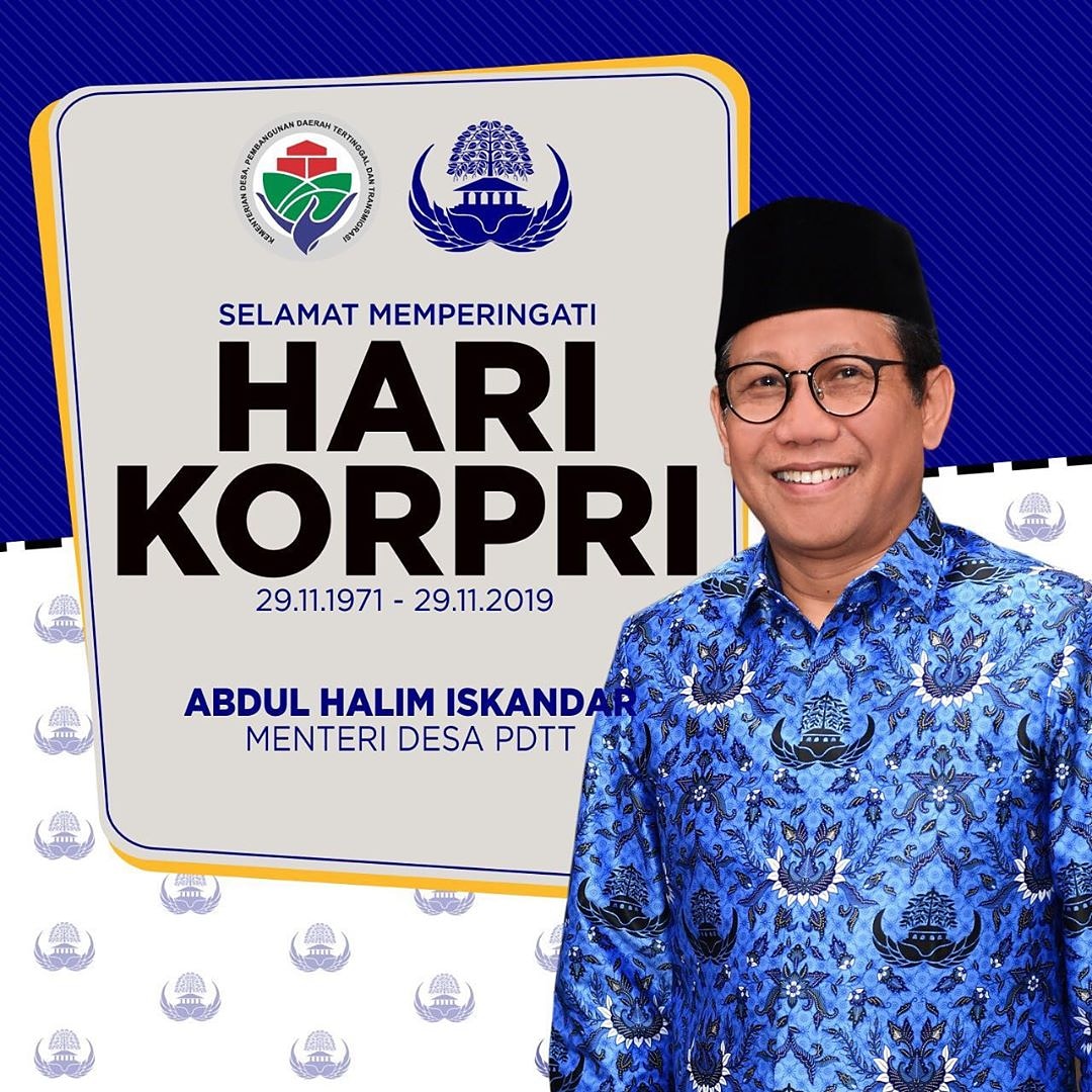 SELAMAT HARI KORPRI (29-11-1971 s.d 29-11-2019). Semoga Korpri makin jaya, sukses dan inovatif. 

#korpri
#hutkorpri
#kemendesapdtt 
#danadesa
#inovasidesa
#sobatdesa
#pendampingdesa