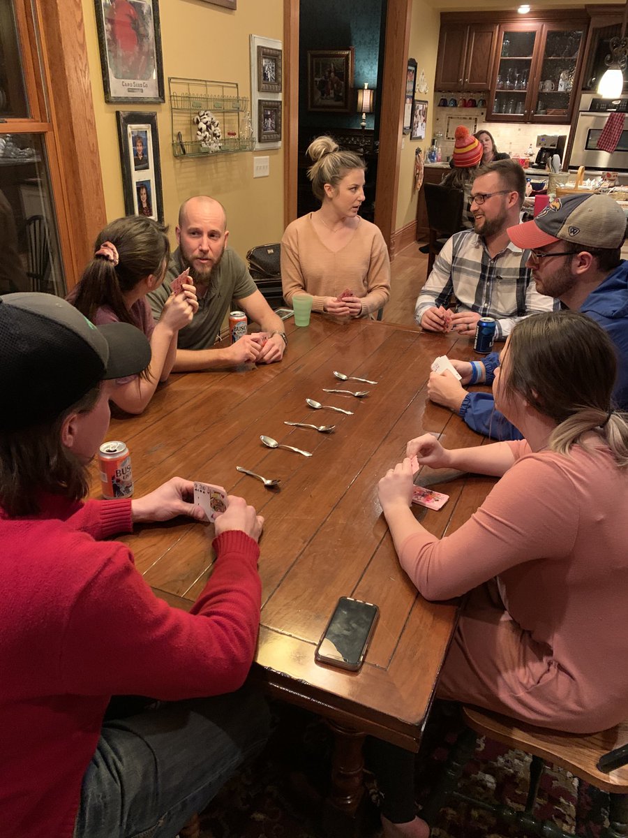 The annual Thanksgiving game of spoons. Happy Thanksgiving from the Garretts!