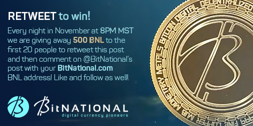 BitNational's tweet photo. π #BitNational Token #Giveaway all month long π
We make buying #bitcoin easy! Sign up at https://t.co/QYuZkCUpOP. The first 20 to respond right now get 500 BNL by doing the following:
β
Like
β
Retweet
β
Follow us
β
Comment on @BitNational post with your BNL Token address https://t.co/vSAncqu7oS