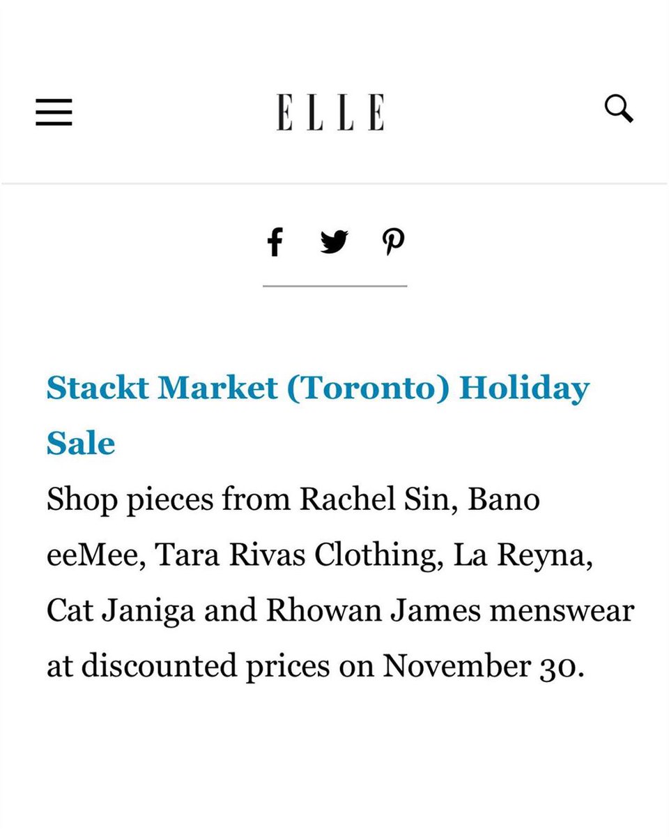 RhowanJames's tweet photo. **ATTENTION** WE JUST GOT FEATURED IN @ElleCanada Best #BlackFriday Deals: @stacktmarket Holiday Sale, Shop #RachelSin, @bano_eemee, @tararivas Clothing, @lareynabykp, @catjaniga,and @rhowanjames
Sat. Nov. 30th, 11am-7pm, Stackt
28 Bathurst St. https://t.co/BSUA3ANk2H
