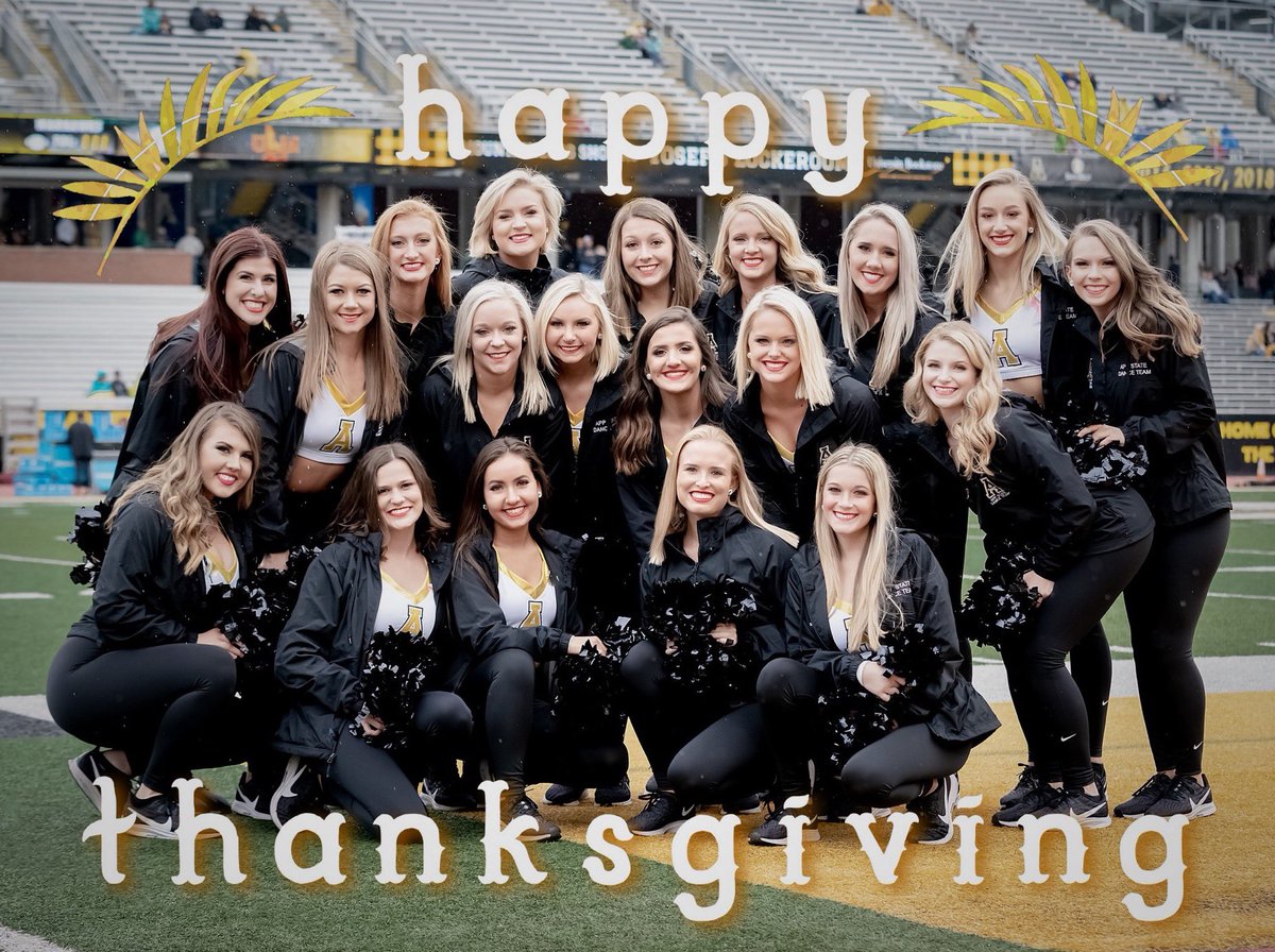 App State Dance Team (@appstatedt) on Twitter photo Happy Thanksgiving from our family to yours! Wishing everyone a safe + enjoyable holiday! 💛 We’re thankful for Appalachian, getting to cheer on the Mountaineers, and the win that <a href="/AppState_FB/">App State Football</a> is going to bring home tomorrow ;)
What’s your favorite Thanksgiving tradition? 👇🏽👇🏽 Happy Thanksgiving from our family to yours! Wishing everyone a safe + enjoyable holiday! 💛 We’re thankful for Appalachian, getting to cheer on the Mountaineers, and the win that <a href="/AppState_FB/">App State Football</a> is going to bring home tomorrow ;)
What’s your favorite Thanksgiving tradition? 👇🏽👇🏽