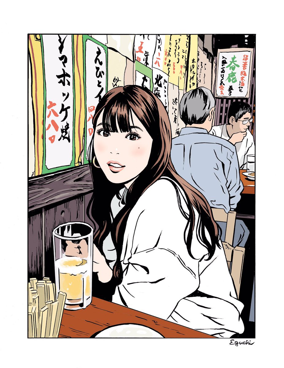 non-noの仕事で馬場ふみかさんを、飲んで撮って描きました。こんな仕事なら毎週でもいいよ(コラ)。発売中のnon-no掲載イラストはモノクロの線画バージョンですが、そのカラー版がこちらです。 