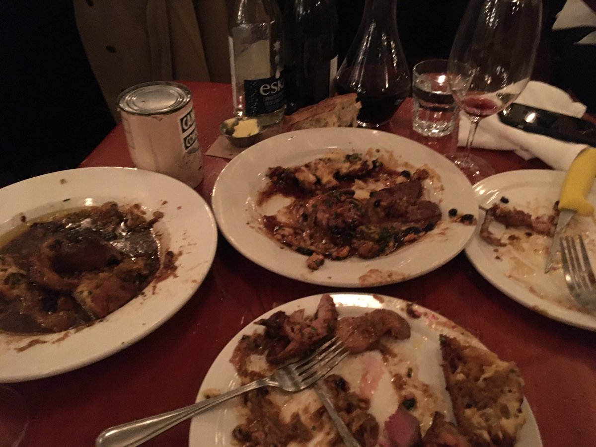 Finally having dinner at Au Pied de Cochon. Better than I expected, and that’s saying something.