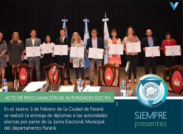 VecinalCerrito's tweet photo. Concejales de la Unión Vecinal Cerrito recibieron los diplomas en la proclamación de autoridades electas.
🔹Con RESPONSABILIDAD, COMPROMISO y DEDICACIÓN, seguimos por la senda del crecimiento.🔹

#UnionVecinalCerrito #siemprePRESENTES https://t.co/ZrRWBpAb1J