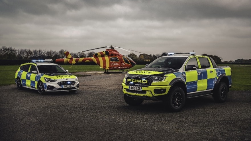 PVLUK's tweet image. Delighted to see the media coverage of Ford&apos;s new Ranger Raptor and Focus ST Estate, both dressed in PVL livery, heading out for trials with UK police forces - don&apos;t they look great! #specialistlivery #expertknowledge ford.to/33uVQF1