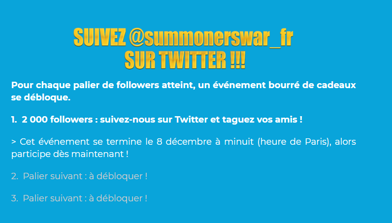 summonerswar_FR's tweet image. Il est l&apos;heure d&apos;officiellement célébrer l&apos;ouverture de notre Twitter, avec notre événement Twitter d&apos;Ascension ! Atteignez les paliers pour débloquer des événements.

Découvrez les détails dans les images ci-dessous et rendez-vous sur vyper.io/c/18945ljvul pour participer !