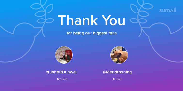 Our biggest fans this week: JohnRDunwell, Meridtraining. Thank you! via sumall.com/thankyou?utm_s…