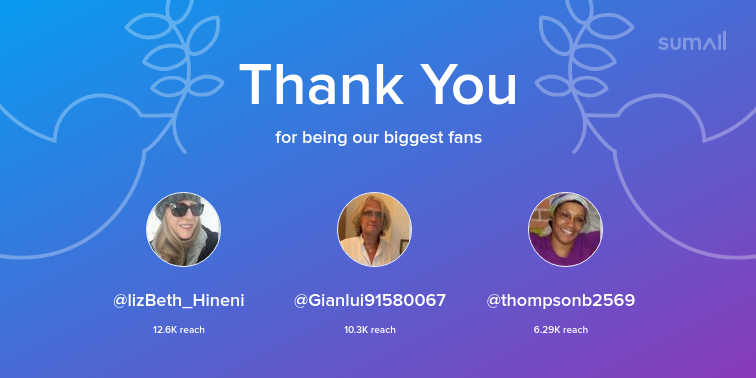 Our biggest fans this week: lizBeth_Hineni, Gianlui91580067, thompsonb2569. Thank you! via sumall.com/thankyou?utm_s…