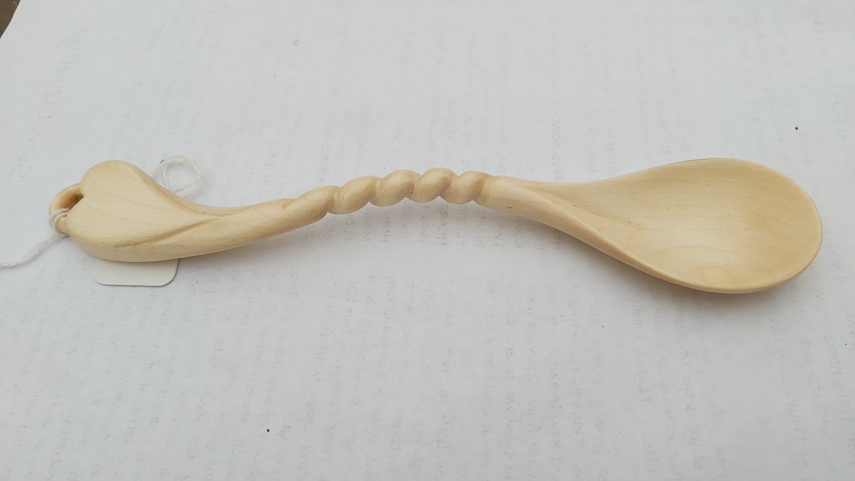 sionslovespoons's tweet photo. On a recent visit from @clare_potter I was asked what I do with my off cuts. Whilst she was here I drew a free hand sketch on an off cut, here's the outcome! Sycamore with a twist. https://t.co/LuryQeY9Wm