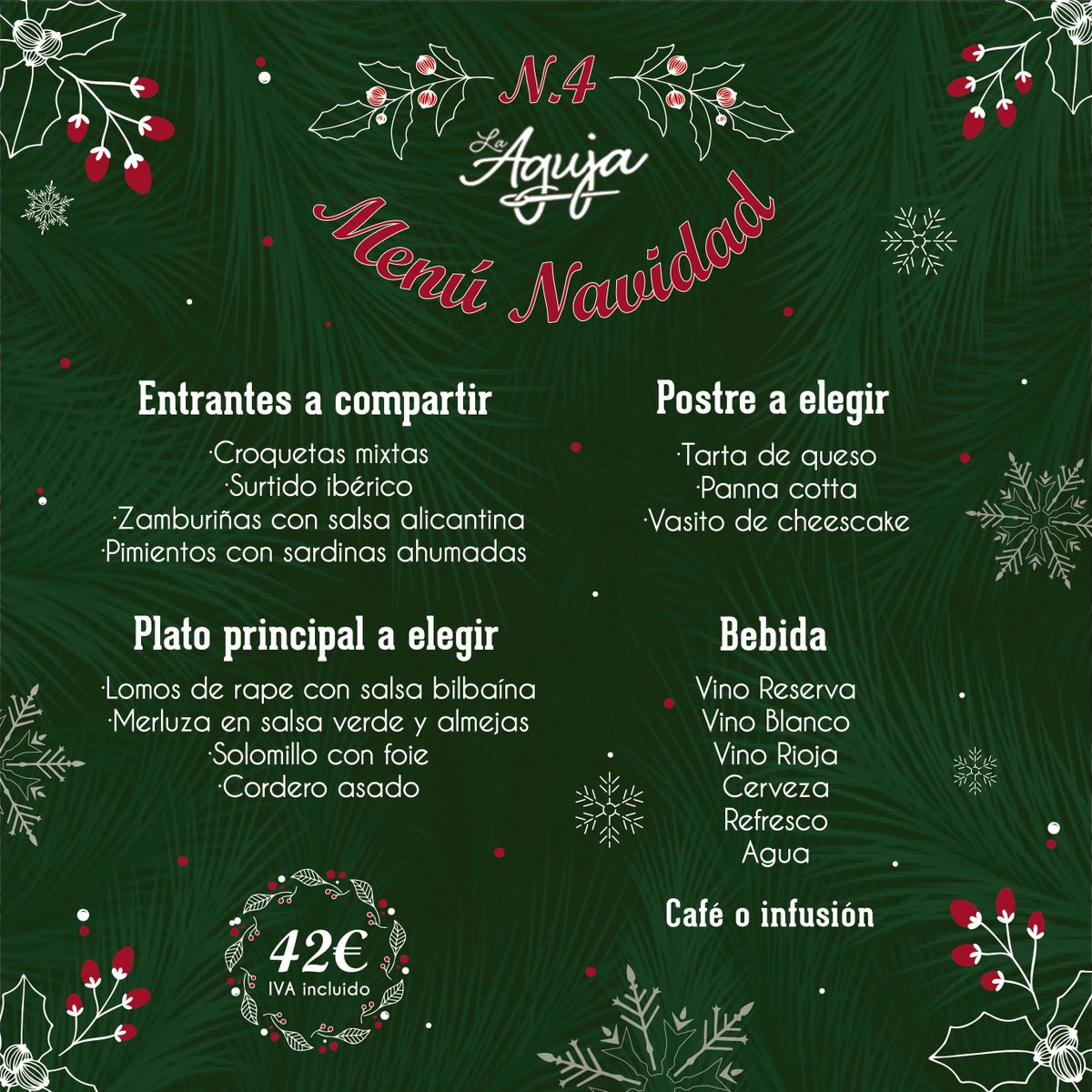 Deja de pensar en qué vas a cocinar esta navidad. Con nuestro menú especial serás el anfitrión perfecto. Haz tu reserva y no te quedes sin vuestra mesa 😊
#LaAguja #LasTablas

📞 911 704 425
👉bit.ly/LaAgujaReservas