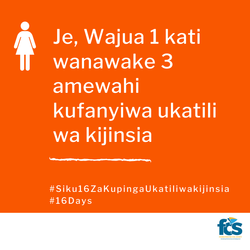 #16Days
#siku16ZakupingaUkatiliWakijinsia
<a href="/FCSTZ/">Foundation for Civil Society</a> imedhamiria kukomesha mifumo yote ya ukatili wa kijinsia kwa wanawake na wasichana kwa kutoa ruzuku kwa asasi mbalimbali nchini zinazotekeleza  miradi inayopinga Mila Potofu na miradi ya Haki ya Wanawake Kumiliki Ardhi na Mali