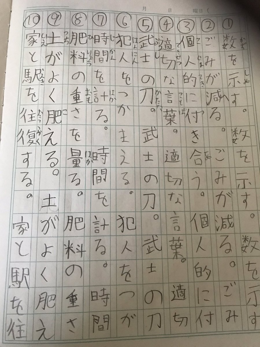 問 これは小５娘の漢字ドリルの宿題です このに１行だけ小２息子が書いたものがあります さて それはこの中のどれでしょう Togetter