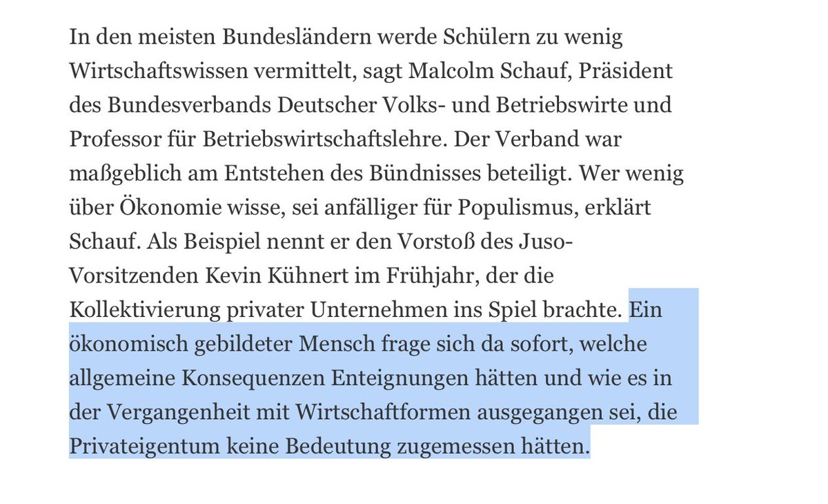 oxi_blog's tweet image. Was wird gesagt? 

In den meisten Bundesländern werde Schülern zu wenig Wirtschaftswissen vermittelt.

Was ist wirklich gemeint?

Wer wenig über Ökonomie wisse, sei anfälliger für Populismus. Als Beispiel nennt er den Vorstoß des Juso-Vorsitzenden Kühnert...

Aha. #BOEB_NET