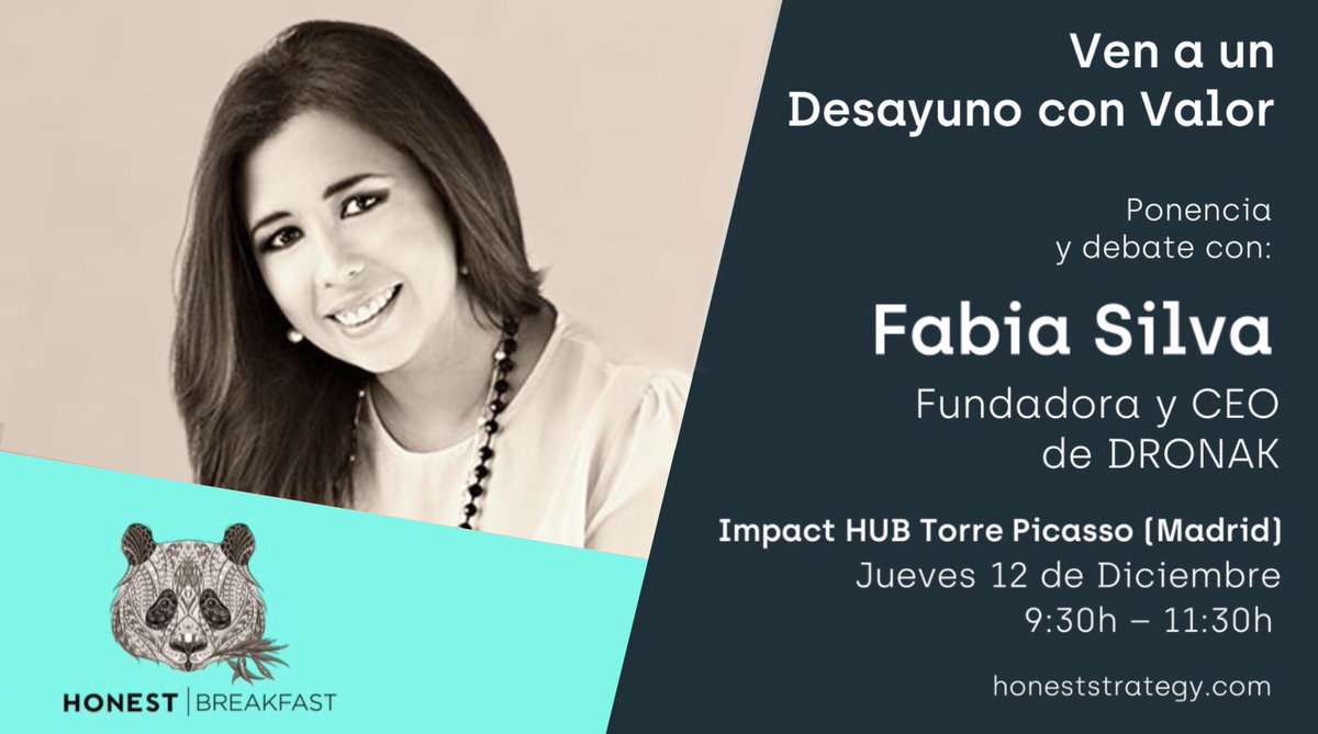 ☕️#HonestBreakfast con Fabia Silva, fundadora y CEO en @DronakSystems: Marca, Innovación, Usuarios y Valores, una impulsora de la alianza entre los seres humanos y la tecnología para transformar comunidades

📌12 DIC en <a href="/ImpactHubMAD/">Impact Hub Madrid</a> #Picasso

Más info 👉 honeststrategy.com/agenda/honest-…